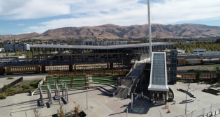 At BART’s Warm Springs/South Freemont Station, riders can now use a new 250-foot-long steel truss bridge to reach the Freemont Innovation District.