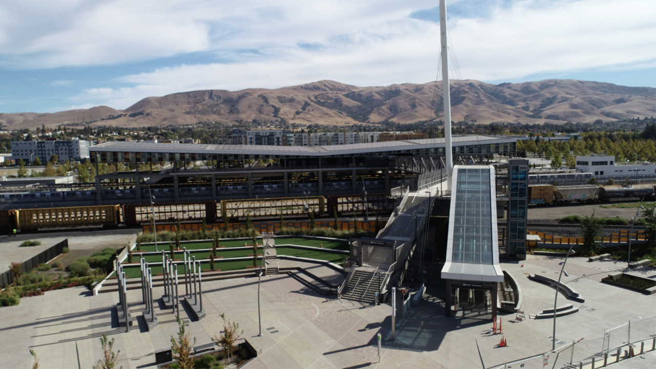 At BART’s Warm Springs/South Freemont Station, riders can now use a new 250-foot-long steel truss bridge to reach the Freemont Innovation District.