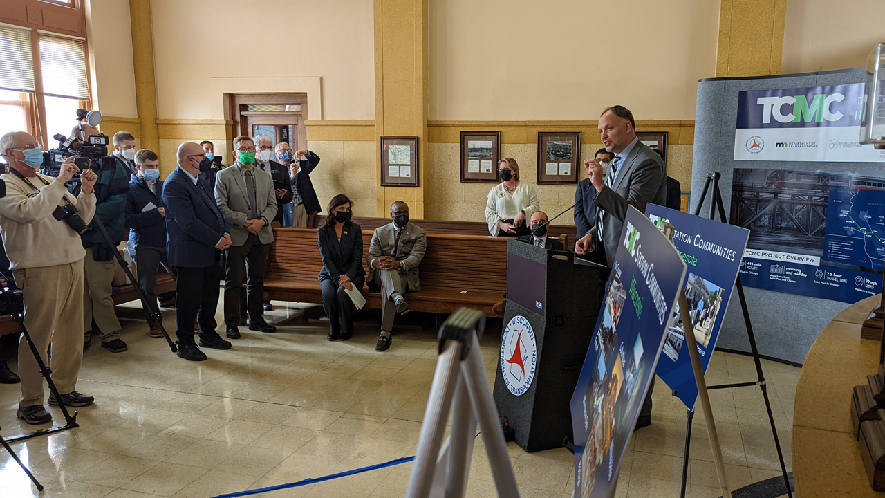 “Through the leadership of [FRA] Administrator Bose, strong partnerships with state and local leaders in Wisconsin and Minnesota, and our productive relationship with Canadian Pacific, we are moving the addition of Amtrak service between the Twin Cities, Milwaukee and Chicago to the forefront of our growth efforts,” said Amtrak President and CEO Stephen Gardner (pictured), during a March 9 announcement at the La Crosse (Wis.) Amtrak Depot.