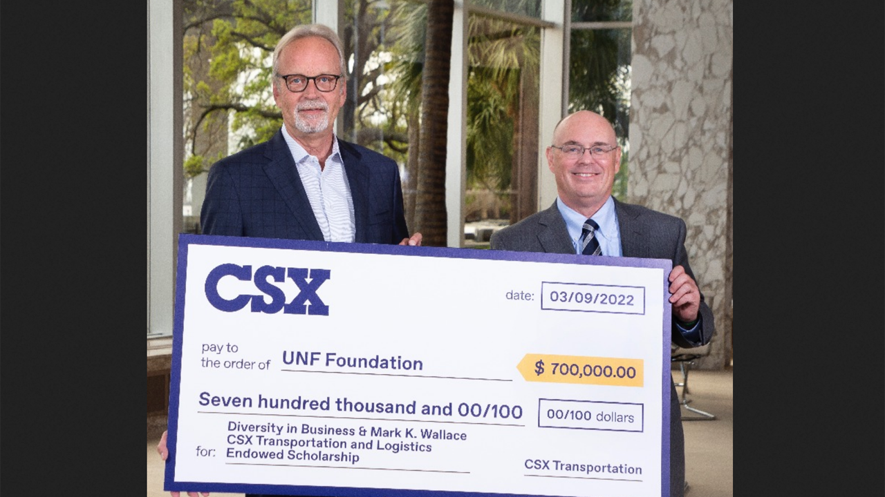 Pictured: CSX President and CEO James M. Foote (left) and UNF Coggin College Dean Dr. Richard Buttimer.