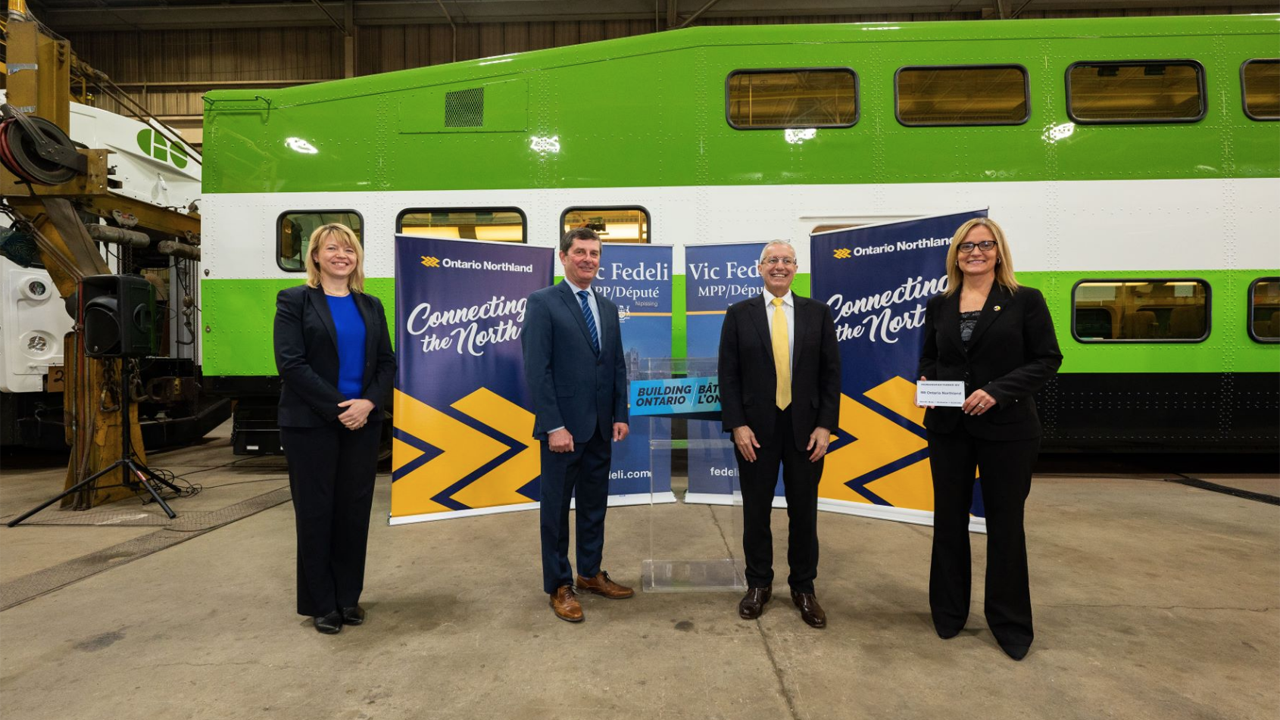 “This contract will provide job stability for our employees while contributing to economic growth in Northern Ontario,” Ontario Northland President and CEO Corina Moore (pictured, right) said during the announcement of the award, which will have the company upgrade 56 GO Transit bilevels. “Our continued partnership with Metrolinx, specifically for refurbishment projects, confirms our exceptional skillset and reputation for high-quality remanufacturing services right here in North Bay.”