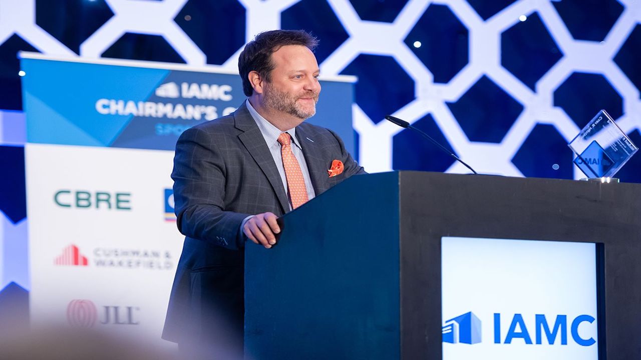 BNSF's Cary Hutchings is honored with the Michael P. Hickey Award from the IAMC. (Photo Courtesy of BNSF via LinkedIn)