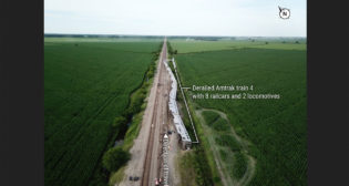 Amtrak train 4 derailed. (Source: BNSF) (Caption and Photograph Courtesy of NTSB).