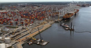 Pictured: Crews work to prepare Berth 1 at Georgia Ports Authority’s Garden City Terminal to serve vessels with a capacity of 16,000-plus TEUs. GPA is building new berth and container yard capacity to accommodate growing demand. (Caption and Photograph Courtesy of GPA)