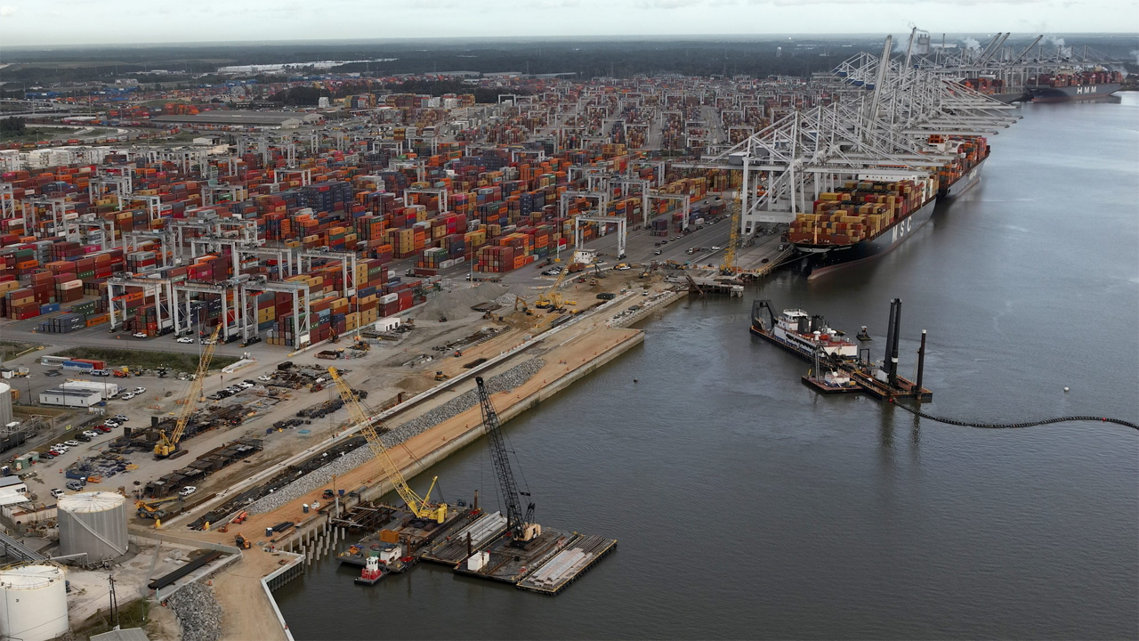 Pictured: Crews work to prepare Berth 1 at Georgia Ports Authority’s Garden City Terminal to serve vessels with a capacity of 16,000-plus TEUs. GPA is building new berth and container yard capacity to accommodate growing demand. (Caption and Photograph Courtesy of GPA)
