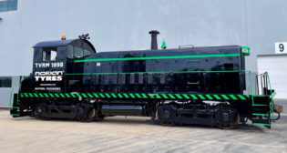 The Tennessee Valley Railroad Museum provides switching services for Nokian Tyres in Dayton, Tenn., using this restored 1950’s-era locomotive, branded with the global tiremaker’s name. (Photograph Courtesy of Nokian Tires)