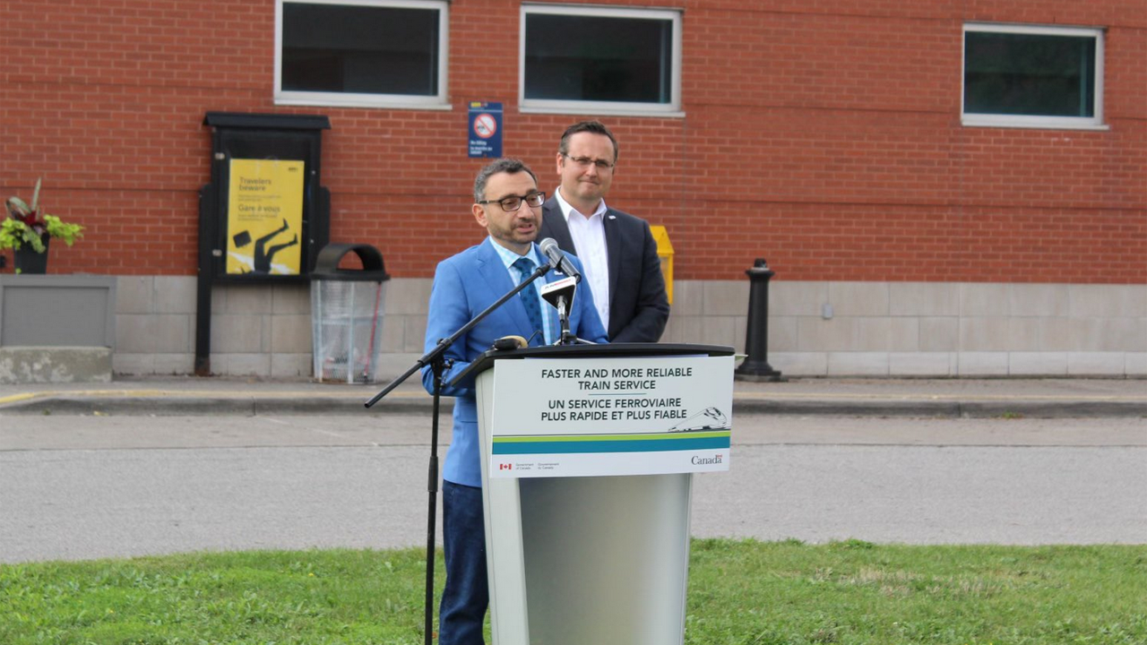 Canadian Minister of Transport Omar Alghabra reported in an Aug. 30 Twitter post: “We are improving passenger rail services for Canadians in Southwestern Ontario. Today I announced the next step to expand High Frequency Rail to communities in the region.” (Photograph Courtesy of Alghabra, via Twitter)