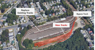 An aerial view of the work that will take place during the Codman Yard project.