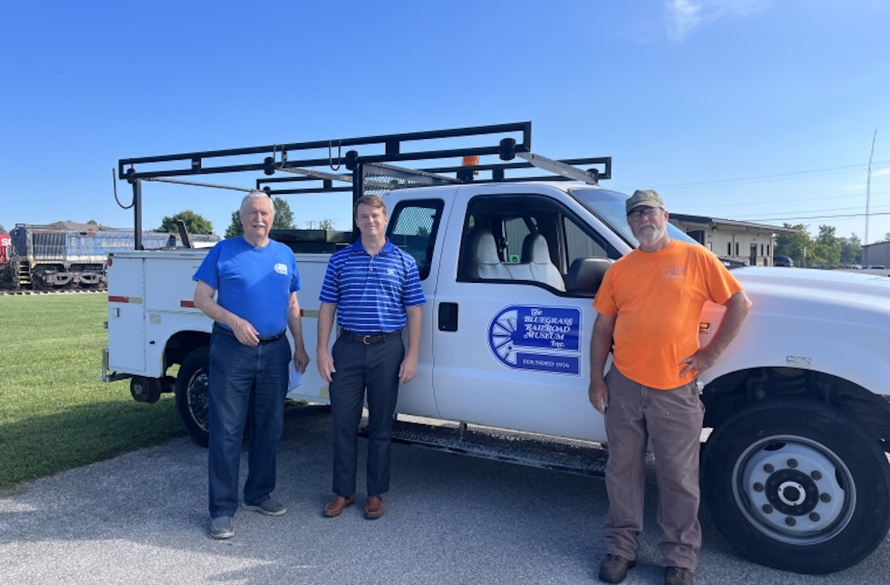 Left to right: John Penfield, The Bluegrass Railroad Museum Executive Director; William Downey R. J. Corman, Railroad Group Director - Government Affairs; and Steven Walker, The Bluegrass Railroad Museum Board Member and Volunteer.