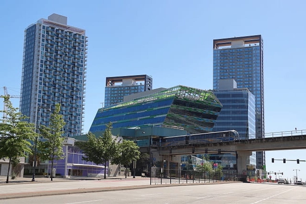 SkyTrain in front of the King George Hub. (TransLink)