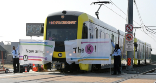 LACMTA officials on Oct. 7 commemorated the grand opening of the K Line, Los Angeles’ newest light rail line. (Photograph Courtesy of LACMTA)