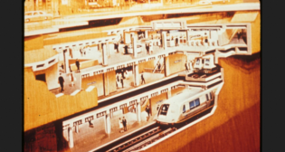 This conceptual drawing from around 1960 shows the combined BART and Muni Metro subway underneath Market Street at Powell. (Photograph and Caption Courtesy of SFMTA)