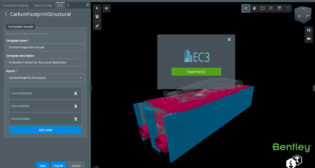Mapping/Grouping; Exporting quantities to EC3 from an infrastructure digital twin (via the Bentley iTwin platform). Image courtesy of Bentley Systems.