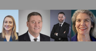 From left to right: WSP New York District Lead Rebecca Ashton; GATX Independent Chair of the Board James B. Ream; NYA Director of Sales and Marketing John Gleeson; and AECOM Vide President of Government Relations and Transit Market Sector Lead Kristen Watson.