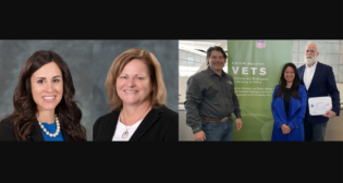 NS Vice President Audit and Compliance Susan Stuart (left); NS Assistant Vice President Sourcing Jacqueline Gray (center); and at Union Pacific, UPVETS President David LaPlante and Air National Guard Member Jacquelynn Harris recently presented her supervisor Brett Hiscock, General Director, Tech, with an ESGR Patriotic Employer Award.