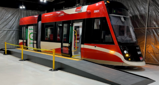 The Green Line Light Rail Transit project’s 11.18-mile (18-kilometer) Phase I will use 28 CAF LRVs to connect southeast Calgary to downtown. Pictured: a recently delivered CAF Urbos 100 model.