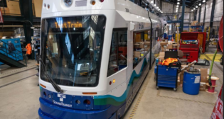 The final Brookville LRV to support Sound Transit’s T Line Hilltop Tacoma Link Extension has arrived in Tacoma, Wash. (Photograph Courtesy of Sound Transit)