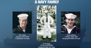 Union Pacific’s (UP) David LaPlante, right, comes from a Navy family, which includes his grandfather, Kenneth Einig, center, and uncle, Ken Einig, left. (Caption and Photograph Courtesy of UP)