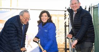 Metro-North's Penn Station Access project, which will add four new stations in the Bronx, broke ground on Dec. 9. Pictured (from left to right): Senate Majority Leader Chuck Schumer, New York Governor Kathy Hochul and MTA Chair and CEO Janno Lieber.