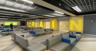 SMART lounge inside the new Aventura Station . Courtesy of Brightline, via Twitter.