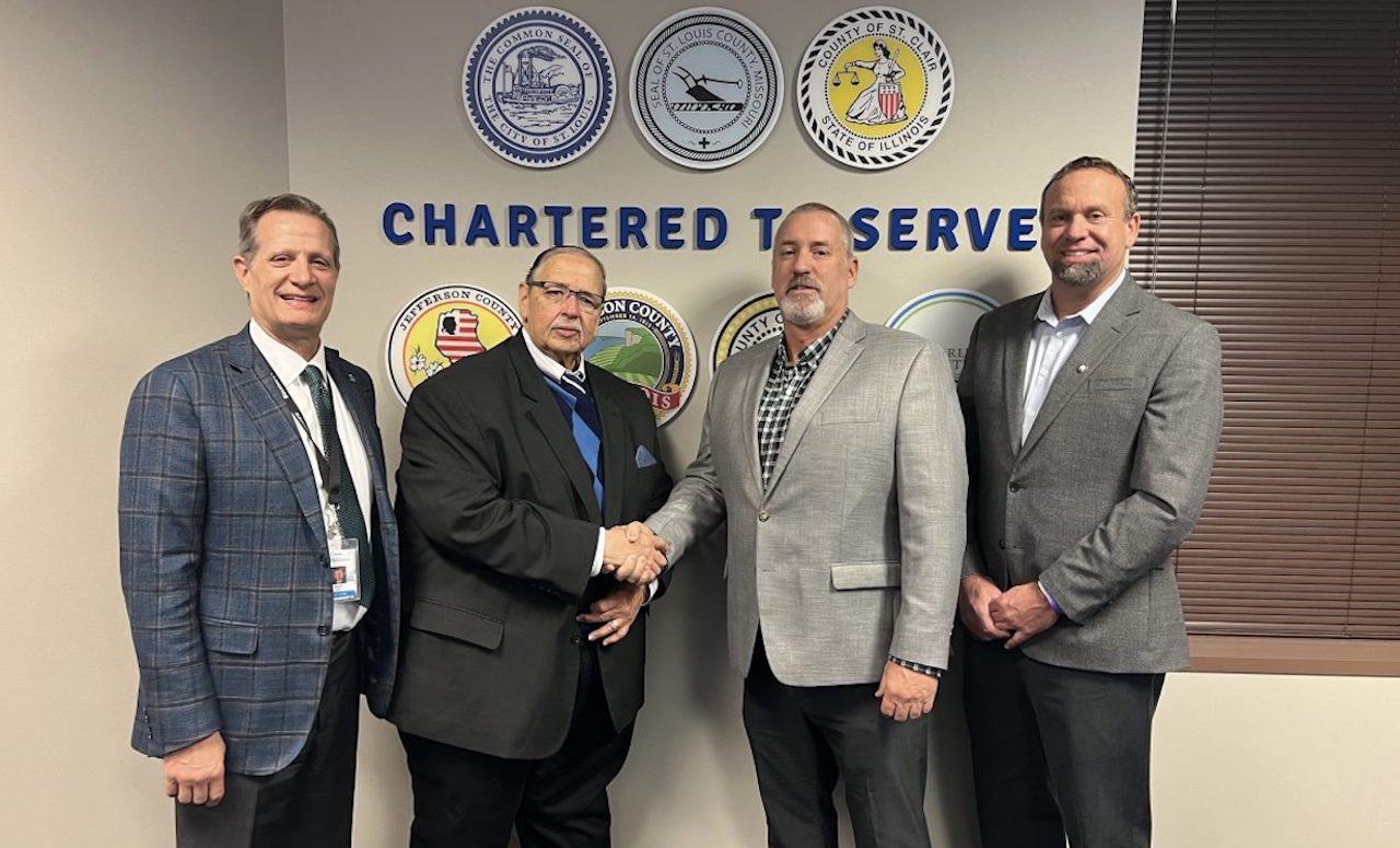 From left to right: Bi-State Development President & CEO Taulby Roach; Bi-State Development Board Chairman Herbert Simmons; IBEW Local 2 Business Manager Ken Pebbles; and IBEW Local 309 Asst. Business Manager Mark Link