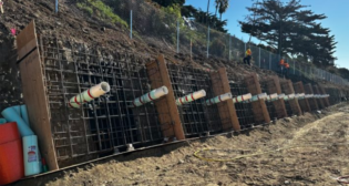 According to OCTA, the first row of ground anchors are in place to stop the track from moving in south San Clemente, allowing passenger service to safely resume on weekends while construction work continues on weekdays. (Photograph Courtesy of OCTA)
