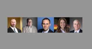 From left to right: VP of Burns' Railroad and Transit Practice Tony Koltuv; Bentley Systems Chief Revenue Officer Brock Ballard; Bentley Systems Investor Relations Officer Eric Boyer; KCS LEAD–Operations and LRW Awards Chair Denise Williams; and Cummins Vice President and Chief Technical Officer Jim Fier.