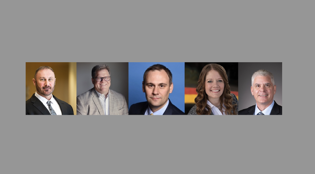 From left to right: VP of Burns' Railroad and Transit Practice Tony Koltuv; Bentley Systems Chief Revenue Officer Brock Ballard; Bentley Systems Investor Relations Officer Eric Boyer; KCS LEAD–Operations and LRW Awards Chair Denise Williams; and Cummins Vice President and Chief Technical Officer Jim Fier.