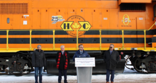 “Today’s investment for Huron Central Railway in Northern Ontario will improve railway infrastructure by increasing the fluidity and reliability of rail service, reducing travel time of railcar traffic and relieving supply chain congestion,” Canada Minister of Transport Omar Alghabra reported on Twitter. (Photograph Courtesy of Alghabra via Twitter)