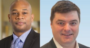 UP Executive Vice President, Marketing and Sales Kenny Rocker (left) and Principal Director of WSP's Transit and Rail national business line Chris Heald (right)