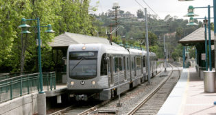 Los Angeles Gold Line Breda LRVs arrive at the Mission (Meriden Ave) station in Pasadena. (Joseph M. Calisi Photography©, All Rights Reserved)