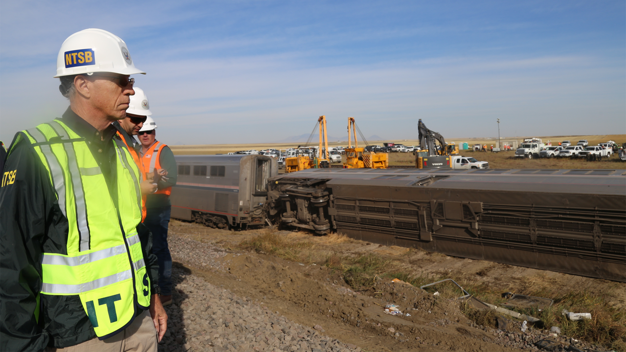 Pictured: NTSB Vice Chairman Bruce Landsberg at the scene of the Sept. 25, 2021 Amtrak derailment near Joplin, Mont. (Photograph: Courtesy of NTSB, Sept. 26, 2021)