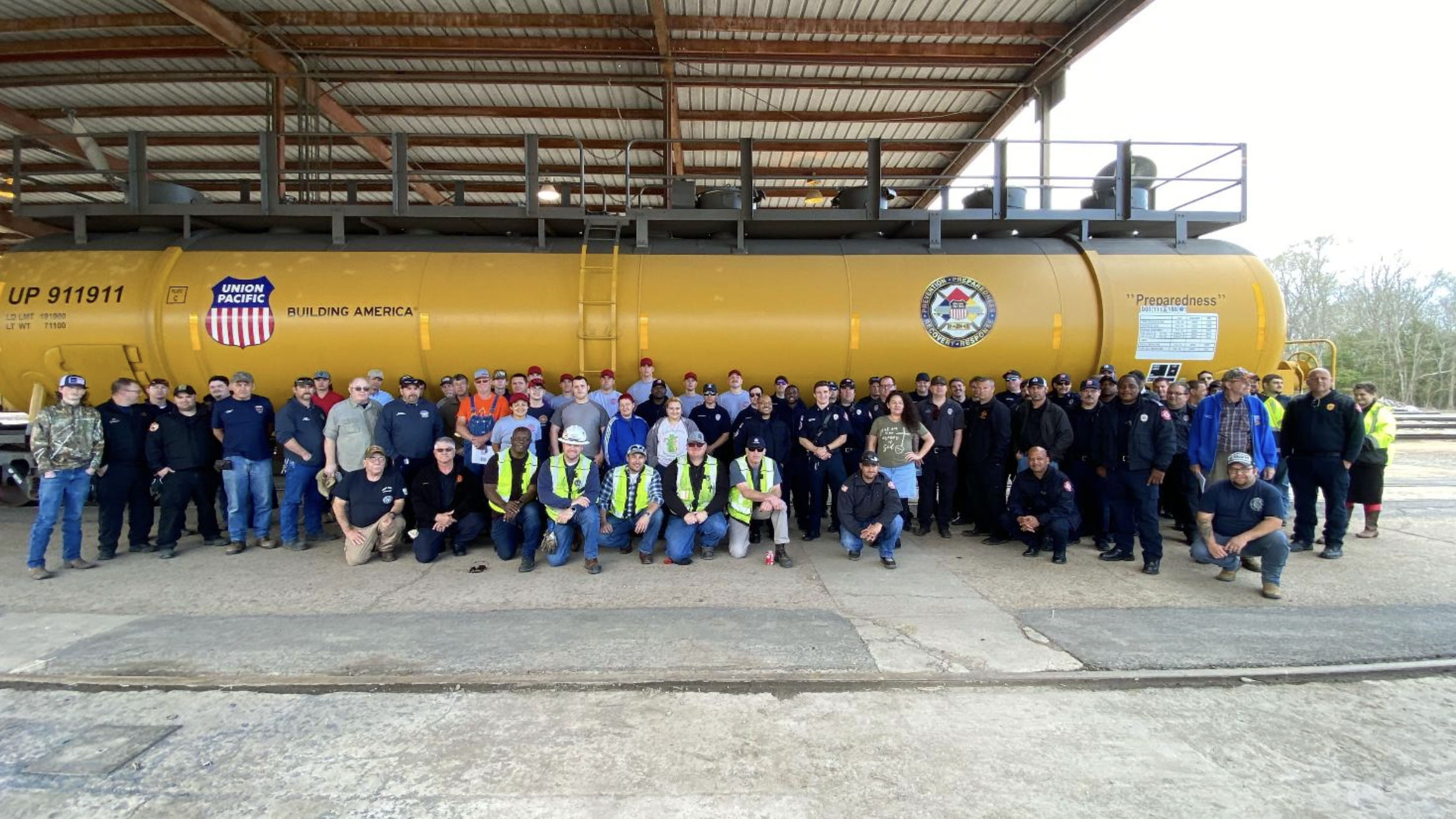 Classes like this one held last year with more than 230 firefighters and first responders in Central Louisiana provide hands-on experience on real-life equipment like our training tank car. (Caption and Photograph Courtesy of UP)