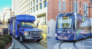 As MARTA’s streetcar vehicle wheels are being replaced due to degradation, shuttle vans wrapped to look like streetcars are servicing the Atlanta, Ga., route. (MARTA Photographs)