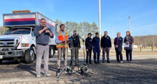 FRA Administrator Amit Bose speaks about national rail safety initiatives at a FEMA-led press briefing.