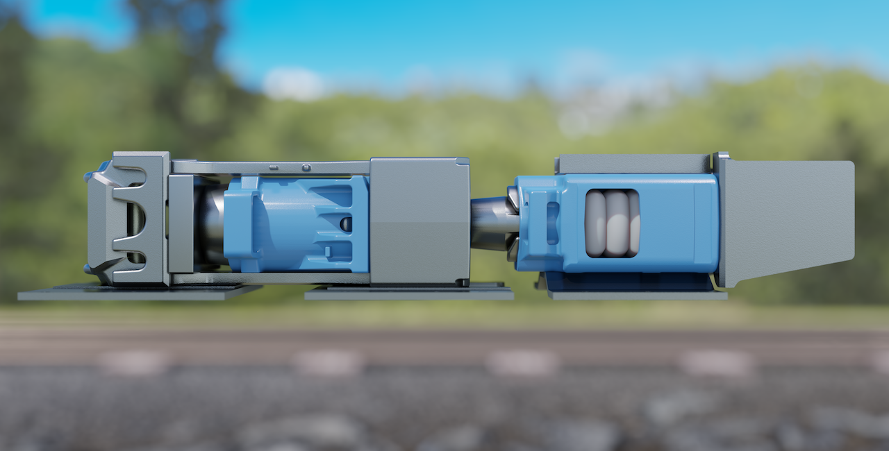 Installed in the railcar pocket, the Miner FCS® uses two draft gears in a specialized tandem arrangement. (Miner Enterprises)