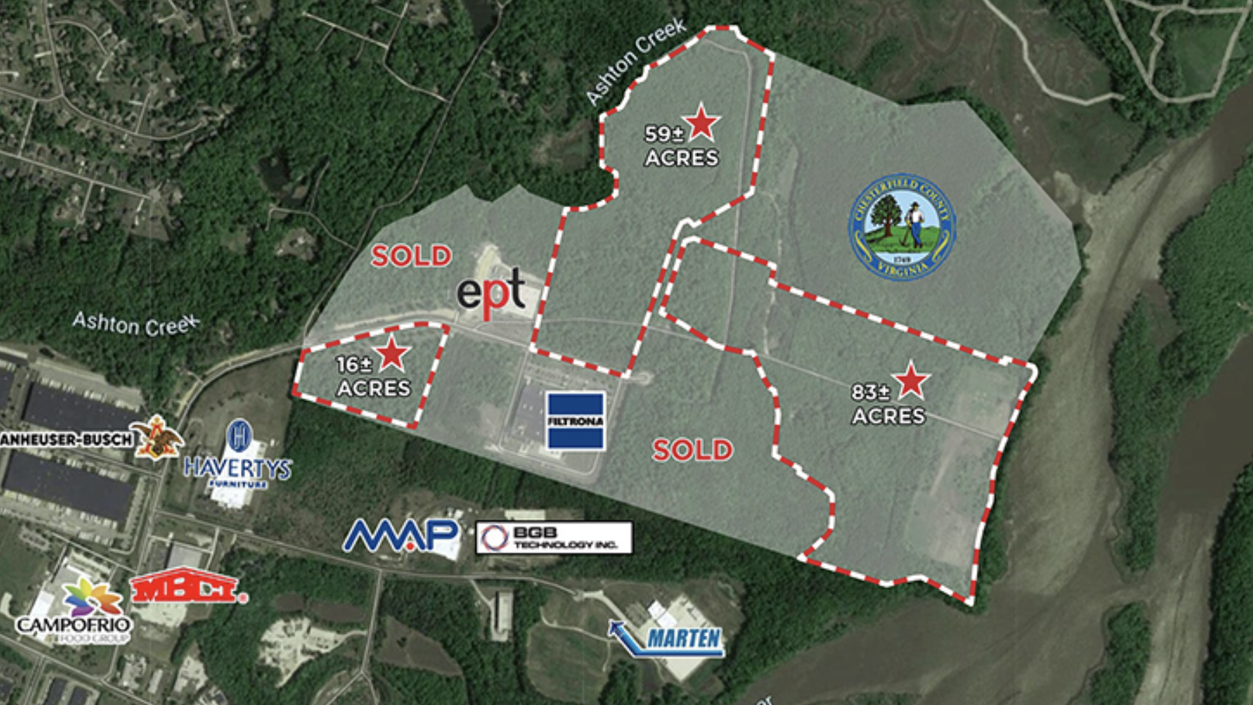 At the Ashton Creek Industrial Park in Virginia (pictured), Commonwealth Building Materials will use a new DRPT grant-supported rail spur to grow capacity for 1,365 new annual carloads.