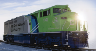Canadian Pacific's hydrogen fuel cell-powered linehaul freight locomotive. (Photograph Courtesy of Bilton Welding and Manufacturing Ltd.)