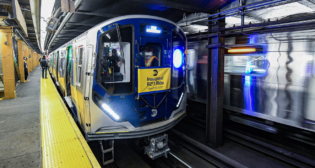 MTA Chair and CEO Janno Lieber and NYCT President Richard Davey on March 10 participated in the inaugural ride of the R211 subway cars on the A line. (Marc A. Hermann / MTA)
