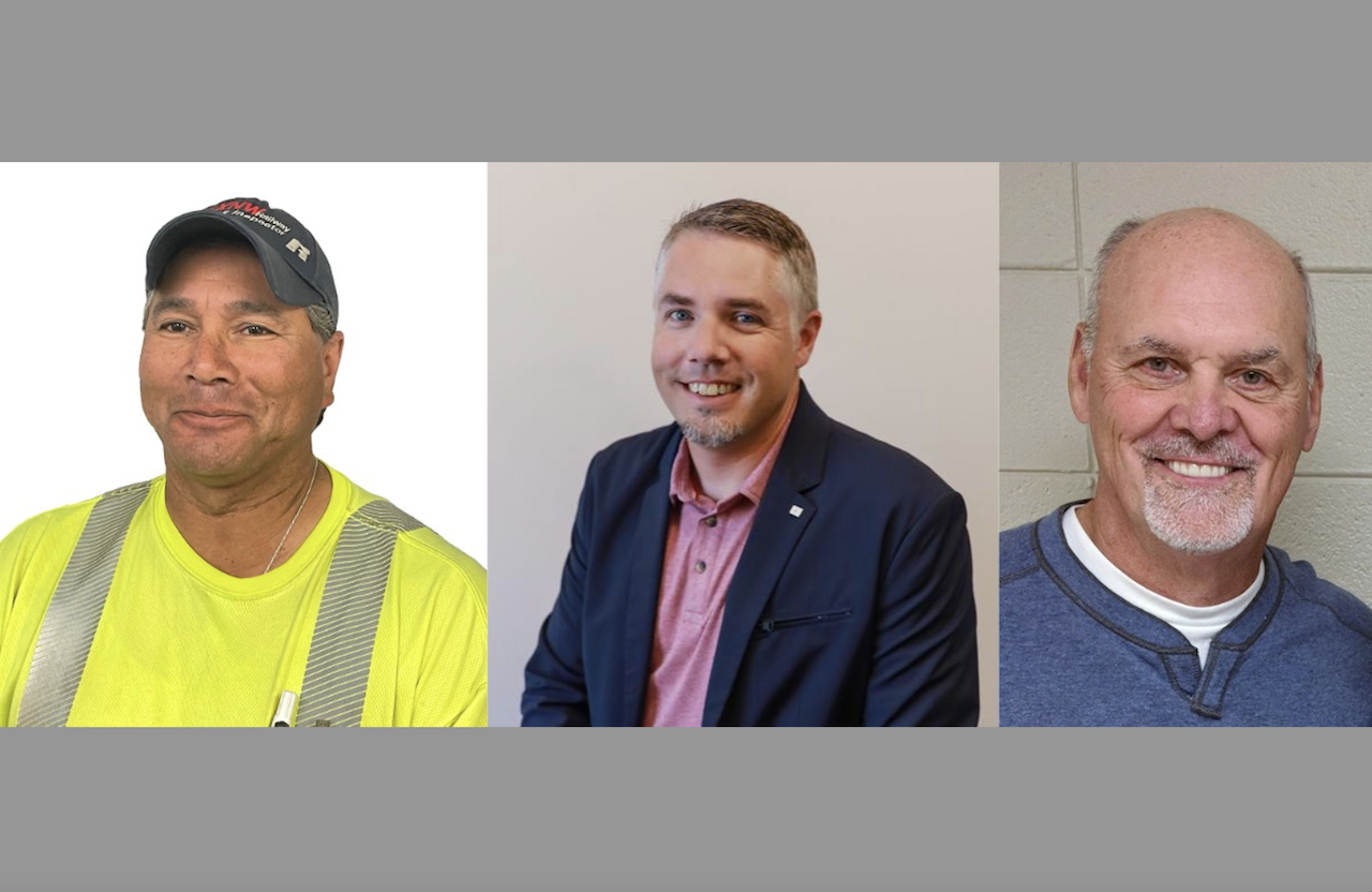 Left to Right: Safety Person of the Year Raul Guerrero, a track inspector at the Texas North Western Railway; Safety Professional of the Year Austin Milton, Director, Safety & Training at The Indiana Rail Road Company; and Schlosser Distinguished Service Award winner Jack Dale Parliament, former President of the D&I Railroad, who passed away in October.