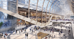 Aerial view of mid-block train hall from 33rd St facing south. (Rendering Courtesy of MTA)