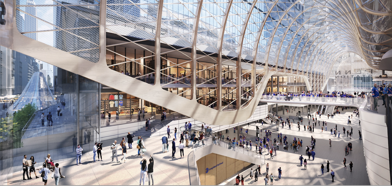 Aerial view of mid-block train hall from 33rd St facing south. (Rendering Courtesy of MTA)