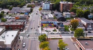 Aerial photo of a portion of West Broadway Avenue in north Minneapolis, the proposed route of the Blue Line light rail extension. (Met Council)