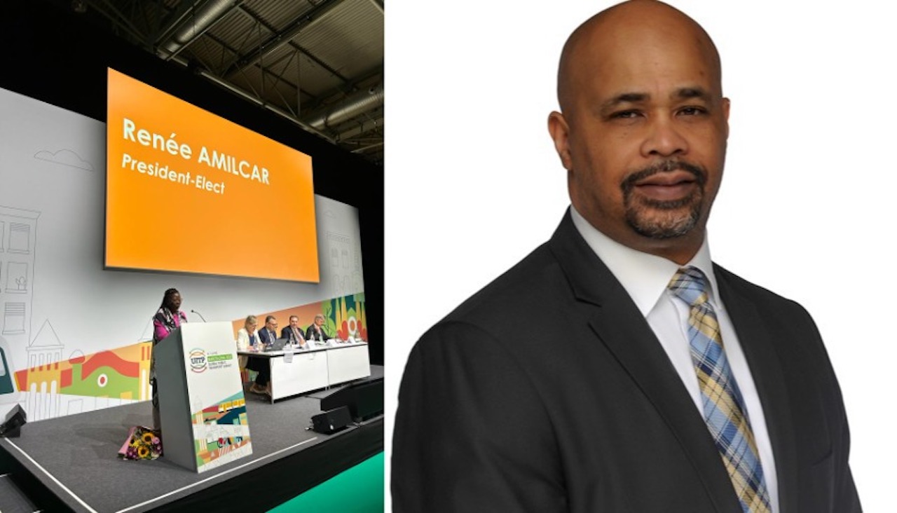 UITP President Renée Amilcar (left; courtesy of UITP, via Twitter); and former CATS General Manager of Rail Operations Deltrin Harris (right).