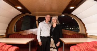 Richard Hockett Jr. with his wife, Mary, at Union Pacific's Heritage Park in Council Bluffs, Iowa.