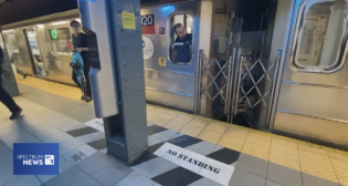 New York MTA and union officials are testing “no standing” zones at Harlem’s 125th Street and Lexington Avenue subway station to help prevent rider assaults on conductors. (Screen Grab From Spectrum News NY1 Video)