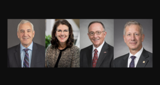 Effective Aug. 14, Jim Vena (left) becomes CEO and member of the Board; Beth Whited, President; and Mike McCarthy (second from right), Board Chair. Lance Fritz, UP Chairman, President and CEO, has stepped down.