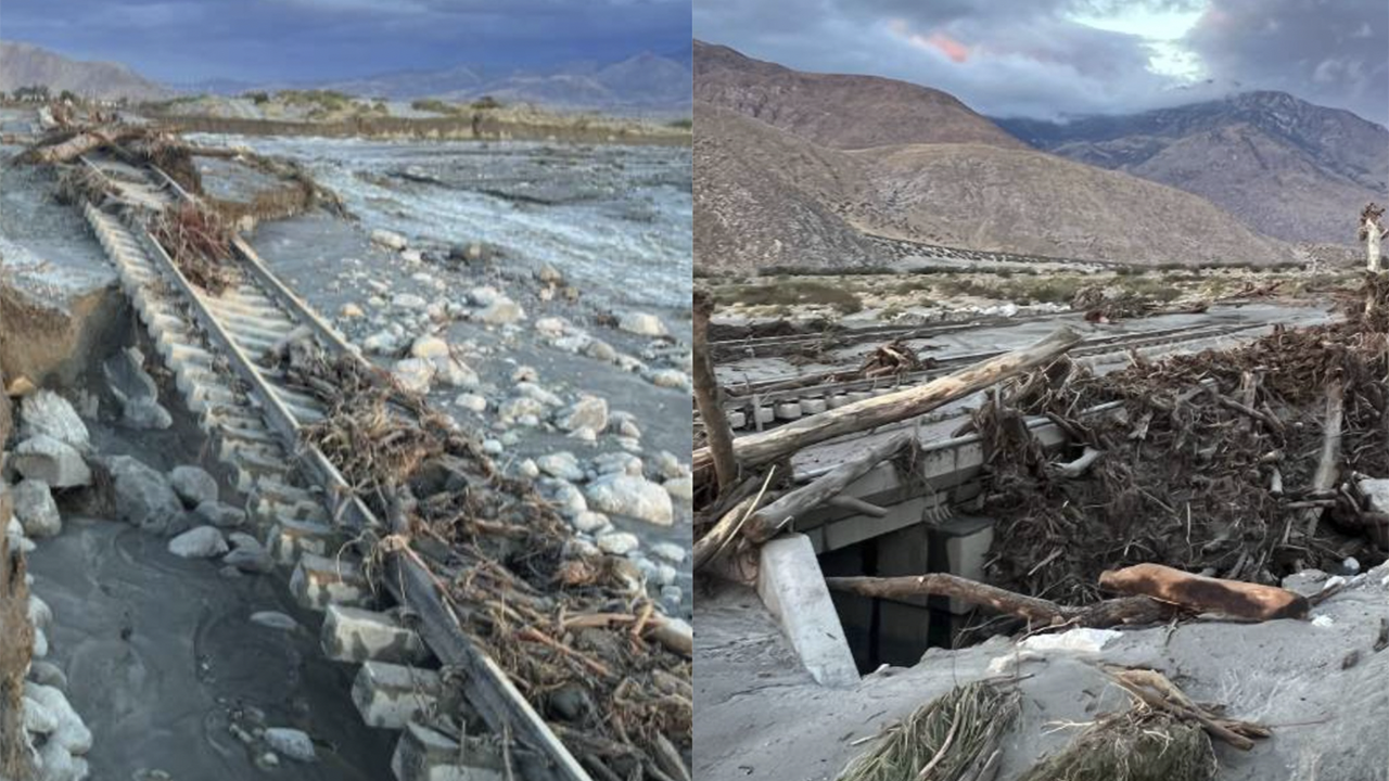 “Tropical Storm Hilary left behind quite a mess in southern California,” Union Pacific reported Aug. 21 via social media platform X, formerly known as Twitter. “Thank you to all of our crews restoring the rail lines so that we can resume serving our customers! Our thoughts are with all of our customers and communities impacted by this storm.” (Photographs Courtesy of UP, via X)