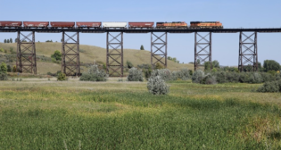 The first BNSF grain shuttle leaving Minnesota for the Pacific Northwest, September 2023. (Caption and Photograph Courtesy of BNSF)