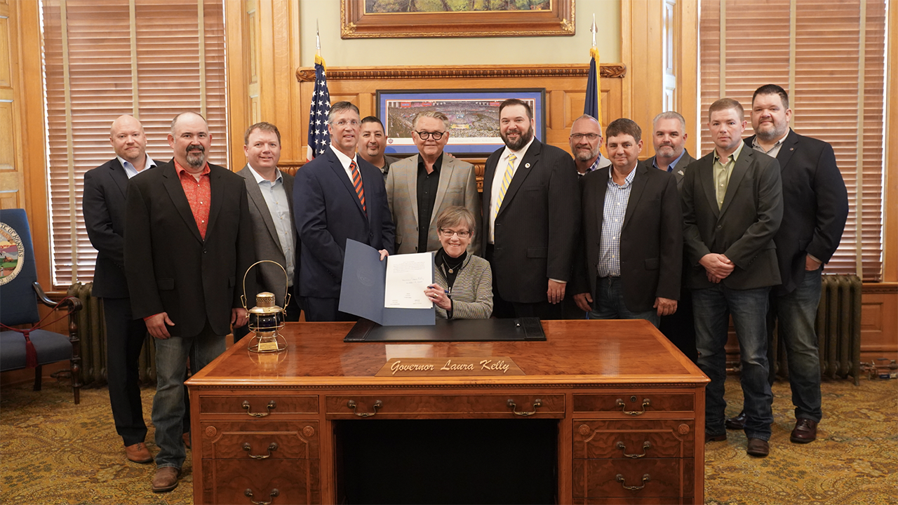 Gov. Laura Kelly on Oct. 11 announced that Kansas would have a two-person crew rule “to improve safety.” (Gov. Kelly’s Office Photograph)